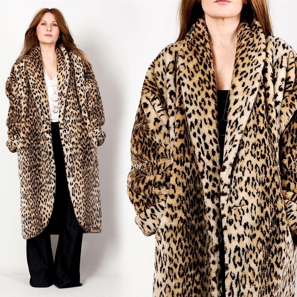 SOLD ON ETSY Vintage 90s Leopard Faux Fur Car Coat